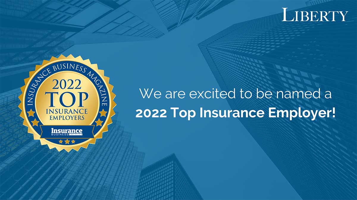 Award badge with text “We are excited to be named a 2022 Top Insurance Employer!